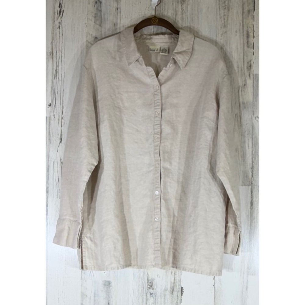 Linden Hill Button Down Shirt XL Beige 100% Linen Long Sleeve Coastal Minimalist